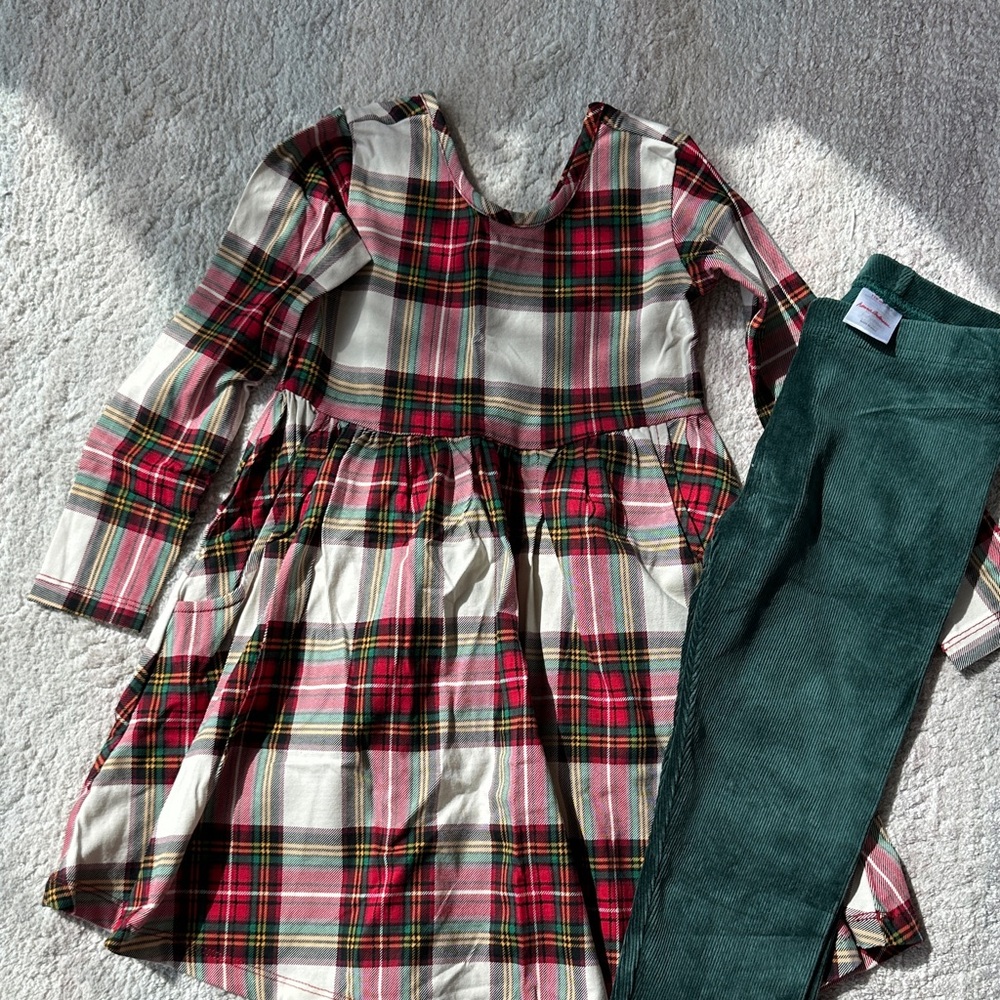 Plaid Dress and Green Pants Kids Costume